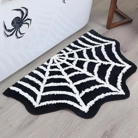VIKAMA Halloween Shaped Decorative Rug – Black Spider Web & Ghost Gothic Carpet