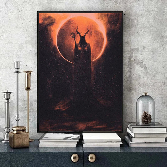 Vintage Gothic Horror Canvas Poster – Demon Goat, Skeleton Bride & Skull Art