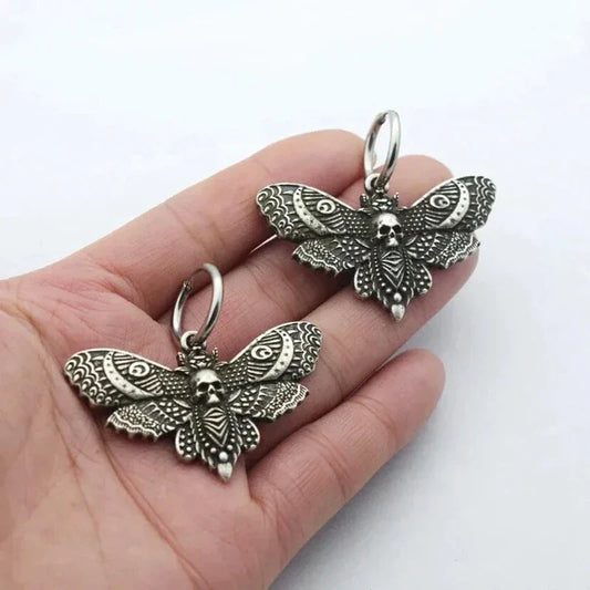Gothic Vintage Moon Moth Hoop Earrings – Pagan Witch Charm Jewelry for Women & Girls