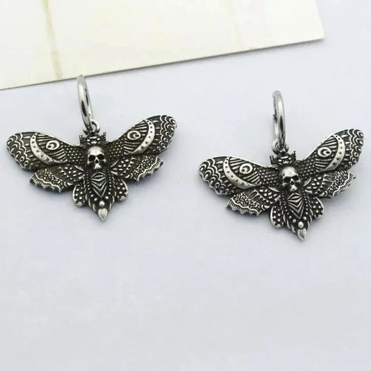 Gothic Vintage Moon Moth Hoop Earrings – Pagan Witch Charm Jewelry for Women & Girls