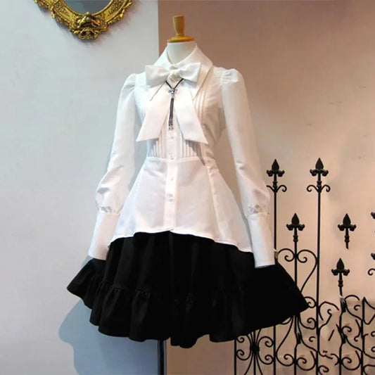 2025 Summer Elegant Party Black Gothic Lolita Dress – Big Size Bow Collar Pleated Lace-Up Vintage Goth Dress