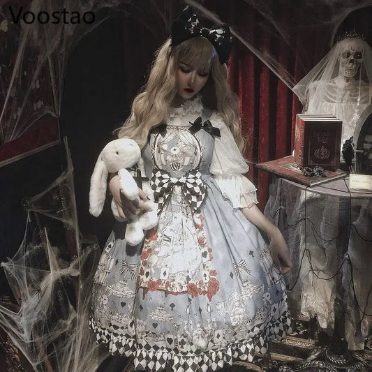 Japanese Gothic Lolita Dress for Girls – Vintage Dark Funeral Lolita JSK Sleeveless Punk Suspender Dress