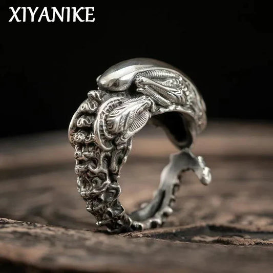 XIYANIKE Hip Hop Retro Skull Alien Adjustable Rings – Fashion Jewelry for Men & Women