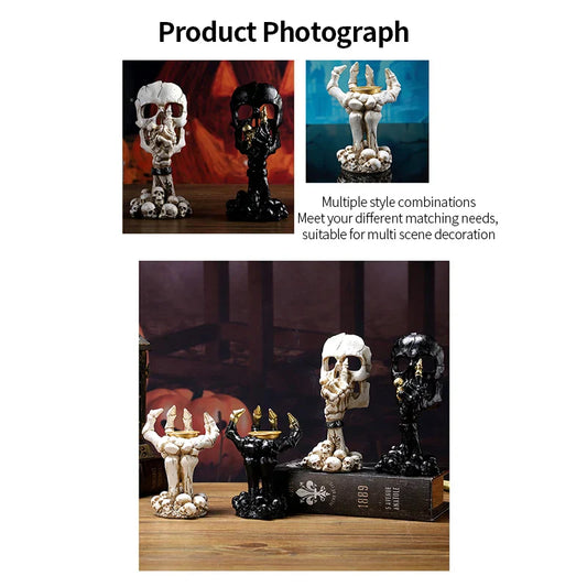Halloween Skull Palm Shaped Candle Holder – Spooky Holiday Party & Home Decoration Ornament