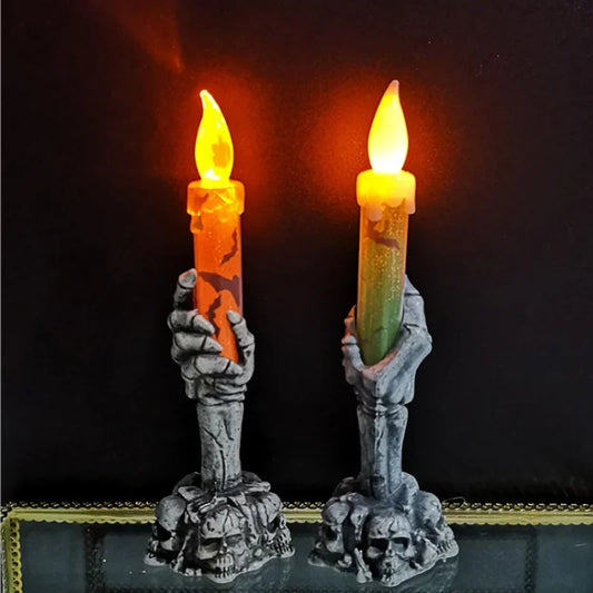 Halloween LED Ghost Candle Light – Pumpkin & Skeleton Hand Light Horror Prop