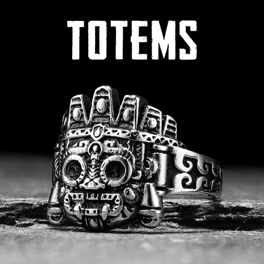 Vintage Totem Skull Men’s Ring – Stainless Steel Punk Rock Jewelry for Men & Women