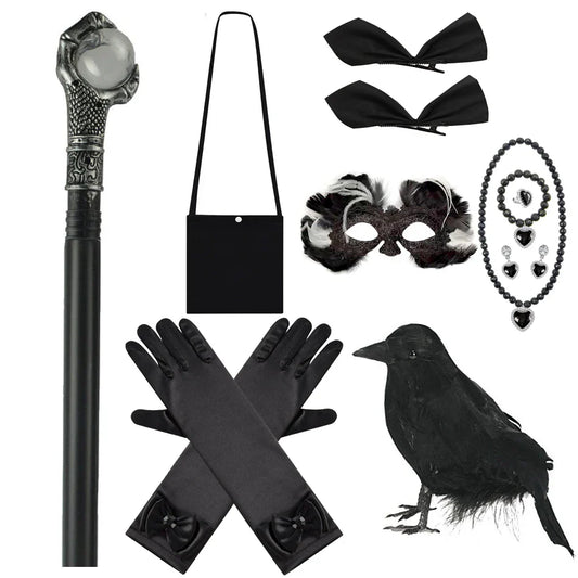 Halloween Costume for Kids – Black Witch Dress with Luxury Lace & Sequin Details