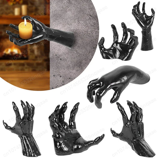 Devil Hand Statue Candle Holder – Black Demon Hand Wall-Mounted Gothic Ornament for Halloween Decor