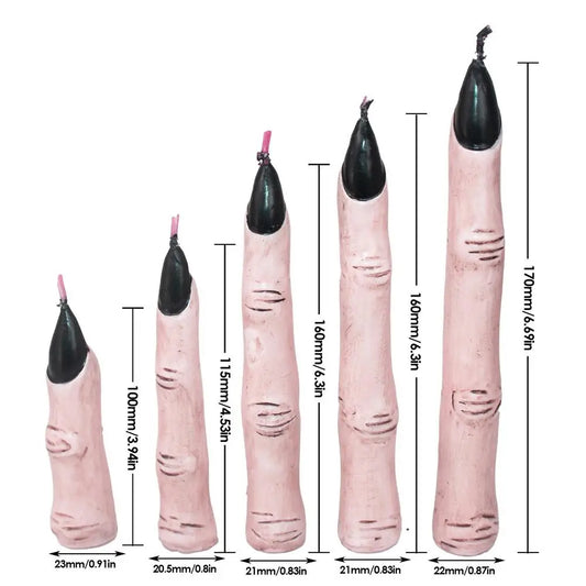 Gothic Life-Size Finger Candles – Realistic Witch Thumb Halloween Décor with Black Nails