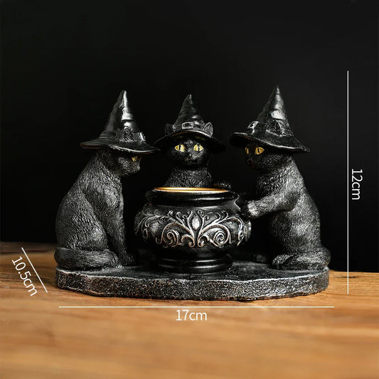 Witch Cat Candle Holder – Halloween Resin Decoration for Home & Holiday Display
