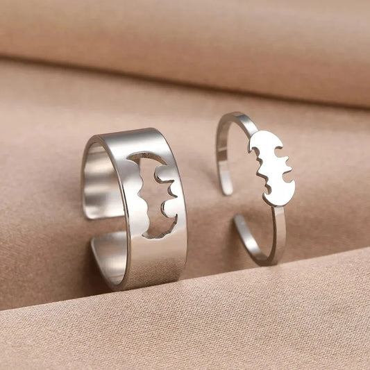 2PCS Gothic Couple Ring Set – Gold & Silver Color Stainless Steel Open Rings for Men & Women