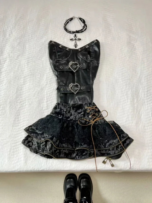 New Punk Gothic Vintage Skirt Chic Outfit – Women’s Dark Academia Streetwear 2-Piece Set