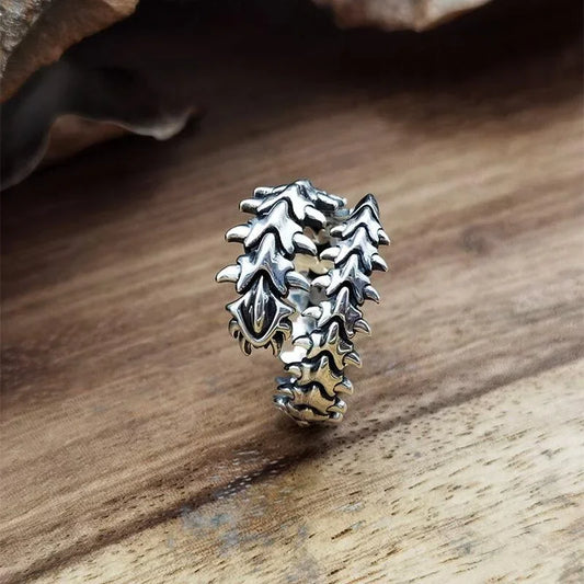 Vintage Gothic Keel Spine Ring – Antique Silver Centipede Open Ring for Men & Women