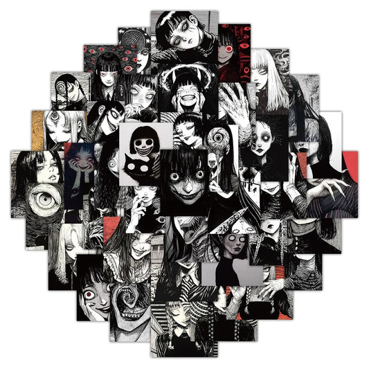 10/30/50pcs Black & White Horror Style Girl Cartoon Stickers – Dark Graffiti Waterproof Decals