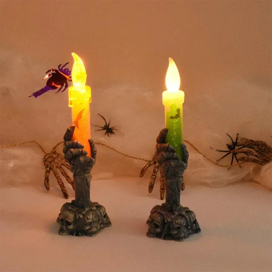 Halloween LED Ghost Candle Light – Pumpkin & Skeleton Hand Light Horror Prop