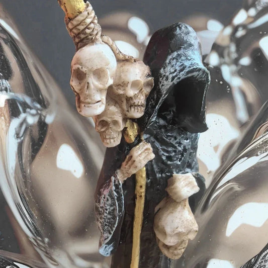 Holy Death Statue – Standing Muerte Figurine Grim Reaper Holding Skull, Decorative Altar & Halloween Statue