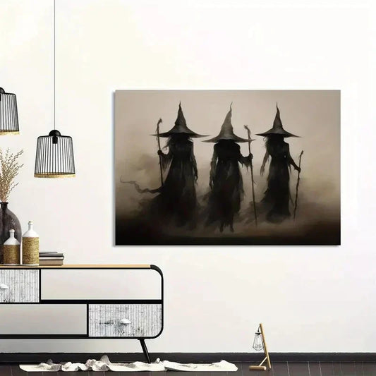 Abstract Retro Witch Halloween Canvas Prints – Witchcraft Cartoon Cosplay Wall Art Poster