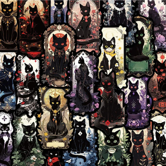 10/30/50pcs Vintage Goth Cat Tarot Stickers – Waterproof Cool Decorations for Laptop, Skateboard & Suitcase