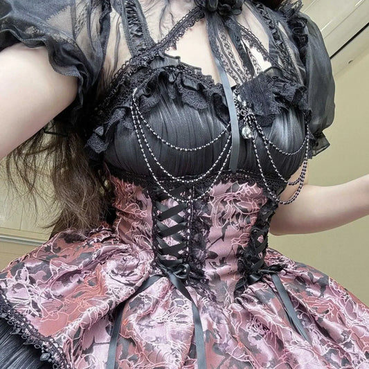 MAGOGO Japanese Victorian Sweet Lolita JSK Dress – Punk Gothic Lace Evening Party Dress for Women