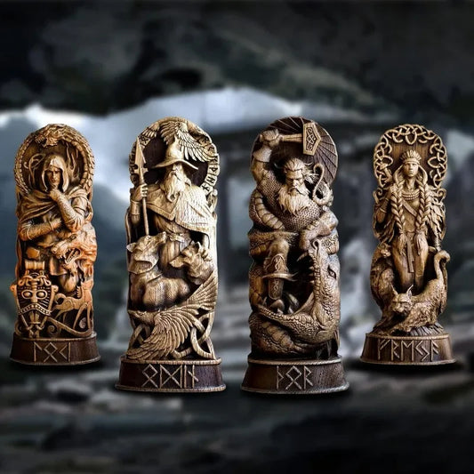 Nordic Gods Odin Statue Decoration – Viking Pantheon Figurine for Desktop & Altar
