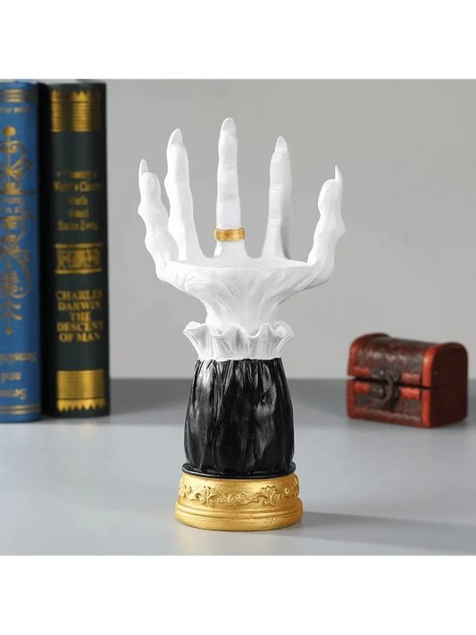 Witch Hand Candle Holder Tray – Halloween Resin Display with Gothic Hand & Hoop Design