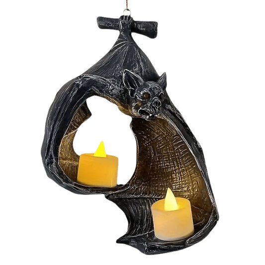 Halloween Candlestick Bat Statue – Gothic Wall Sconce Candle Holder for Spooky Decor