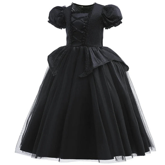 Girl Black Witch Cosplay Dress – Kids Halloween Carnival Evil Queen Costume