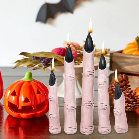 Gothic Life-Size Finger Candles – Realistic Witch Thumb Halloween Décor with Black Nails