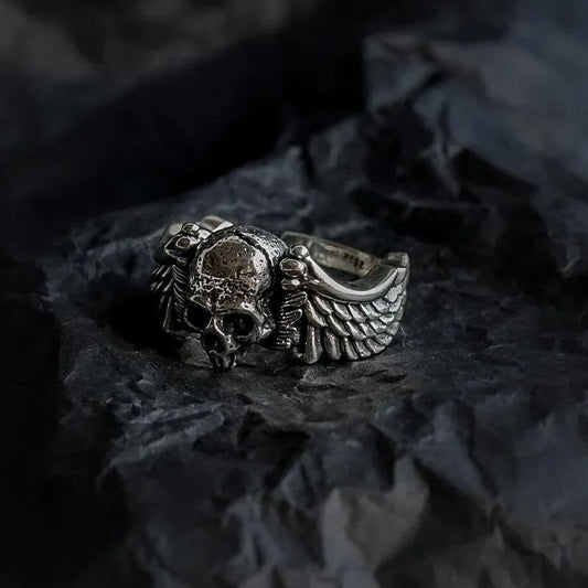 Unisex Retro Vintage Hip-Hop Wings Skull Head Opening Ring – Wholesale Available