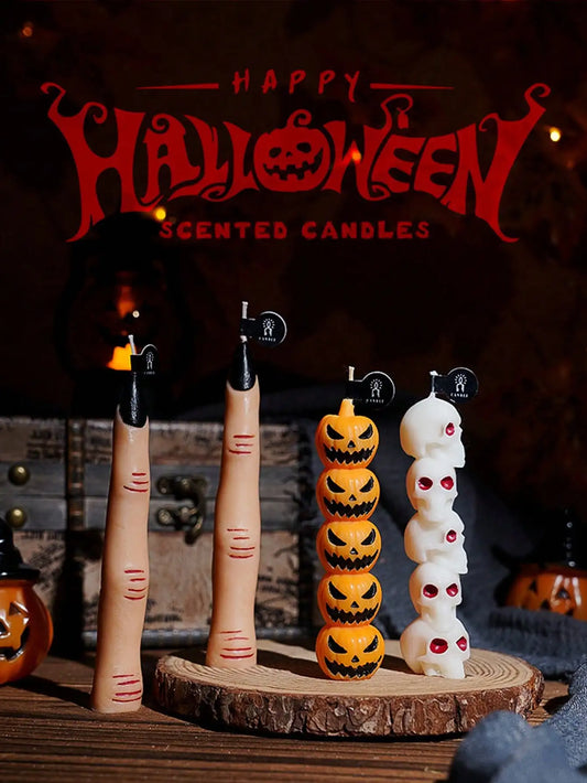 Halloween Long Stem Aromatherapy Candle – Creative Finger, Pumpkin & Skull Assembly Design