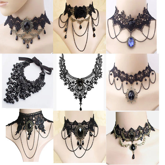 Rose Flower Red & Black Velvet Choker – Lace Bead Chain Necklace for Women & Girls